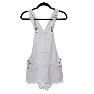 American Eagle White Denim Jean Overall Shorts Womens Size XS